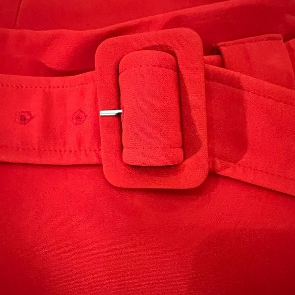 Halogen Daring Bright Red Wrap Midi A-Line Skirt with Large Buckle Belt Size 14 - Picture 5 of 10